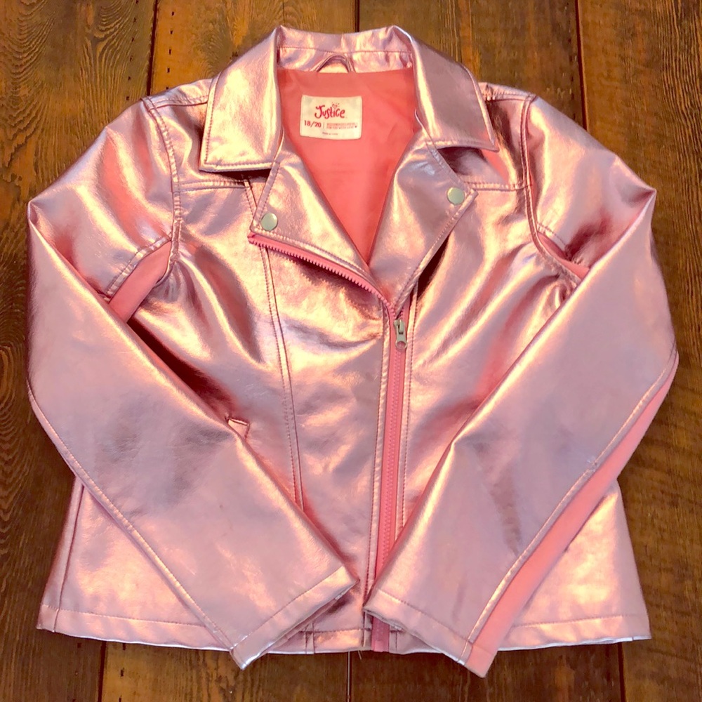 Justice metallic pink bomber jacket